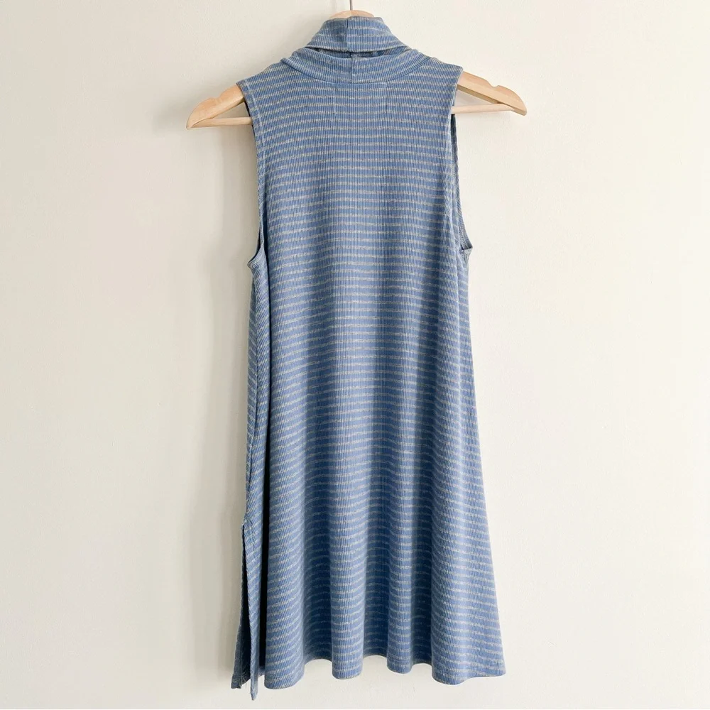 Anthropologie Puella Striped Blue Grey Gray Sleeveless Turtleneck Top Women’s M - Picture 10 of 15